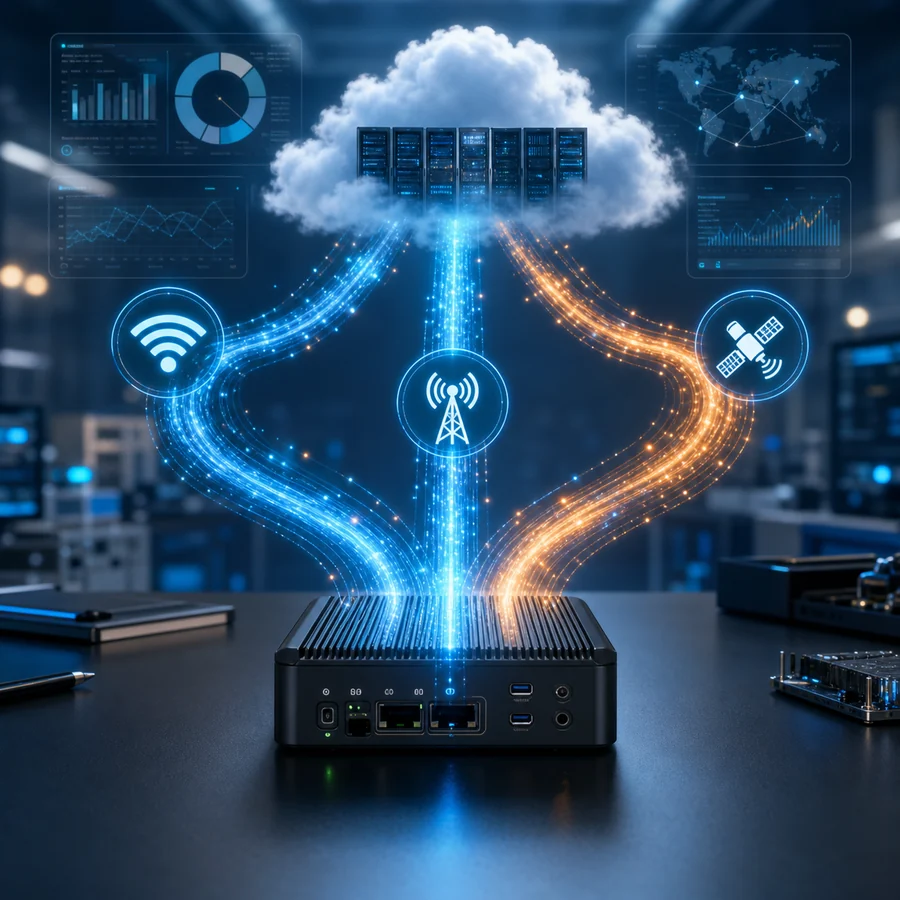 Multiple wireless and satellite data paths converging on an edge device